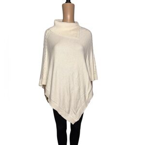 Women Talbots turtle neck off white cable knit poncho size L